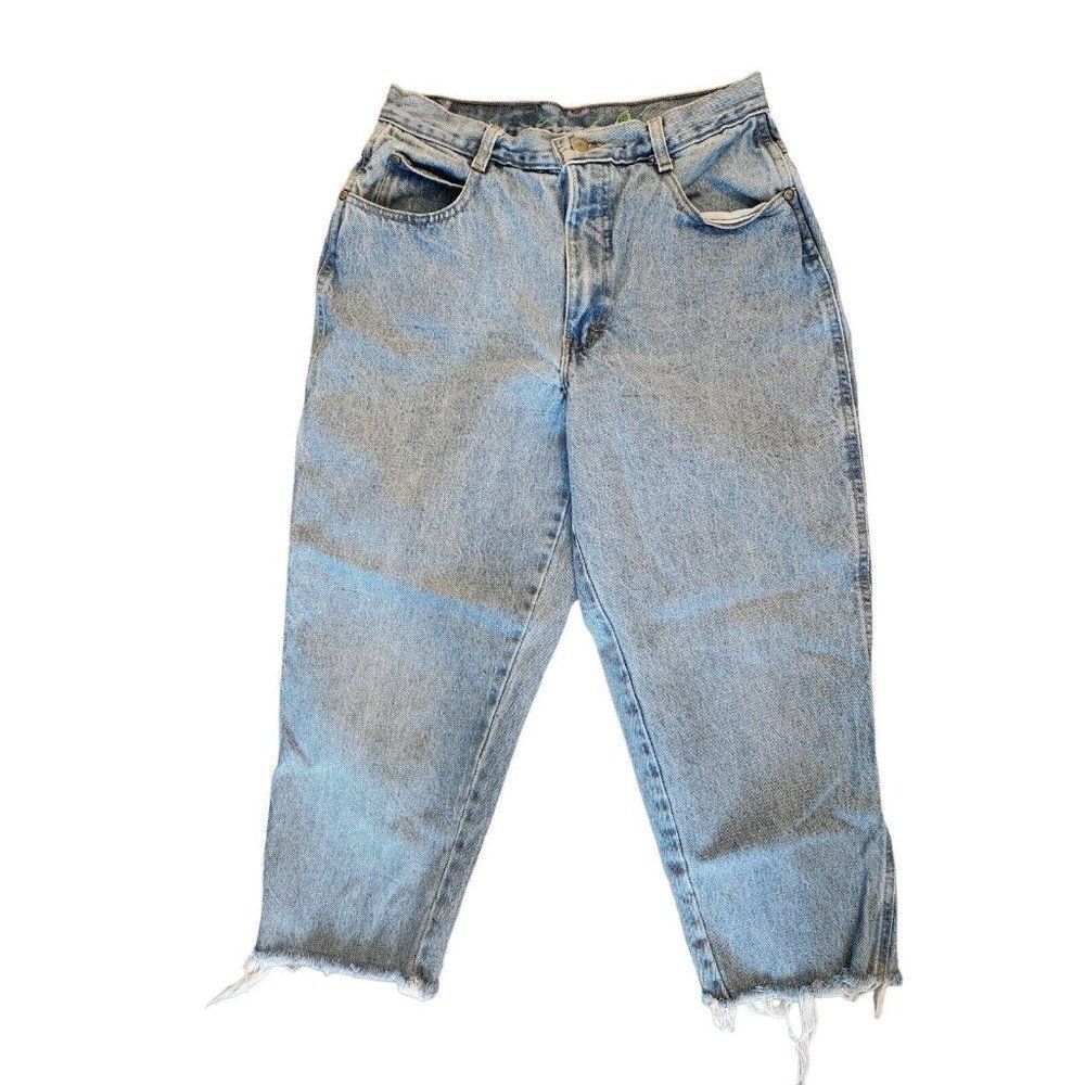 Vintage 80s Gitano Cropped Blue Jeans Size 12 High Waist Baggy Frayed Ankle